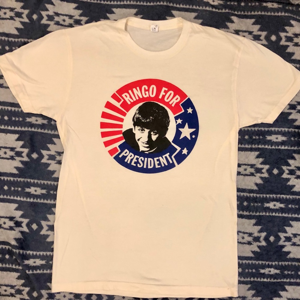 Beatles Ringo Star White Fitted Tee Sz S